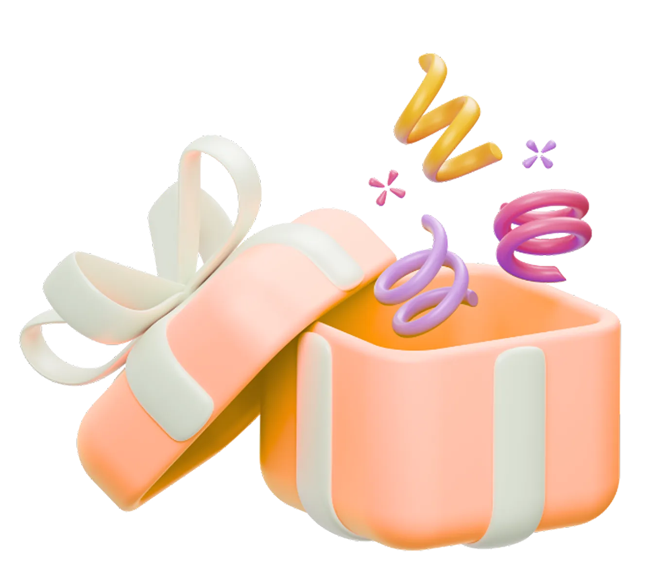 A pink box with a ribbon on top of it.
