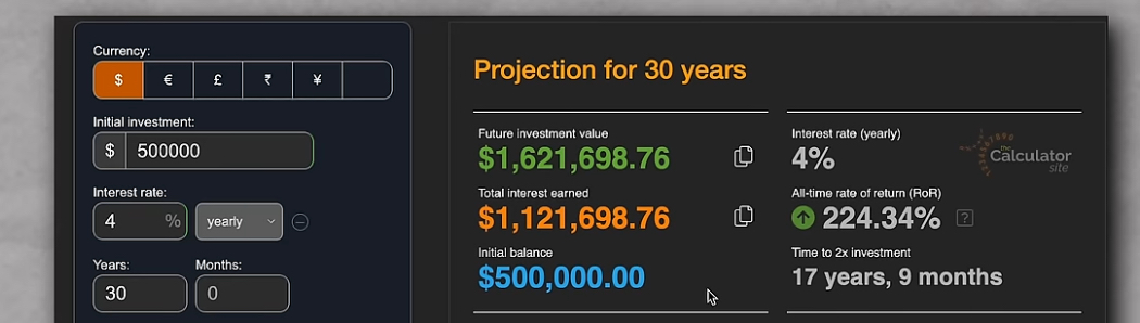 Compound interest in projection for 30 years