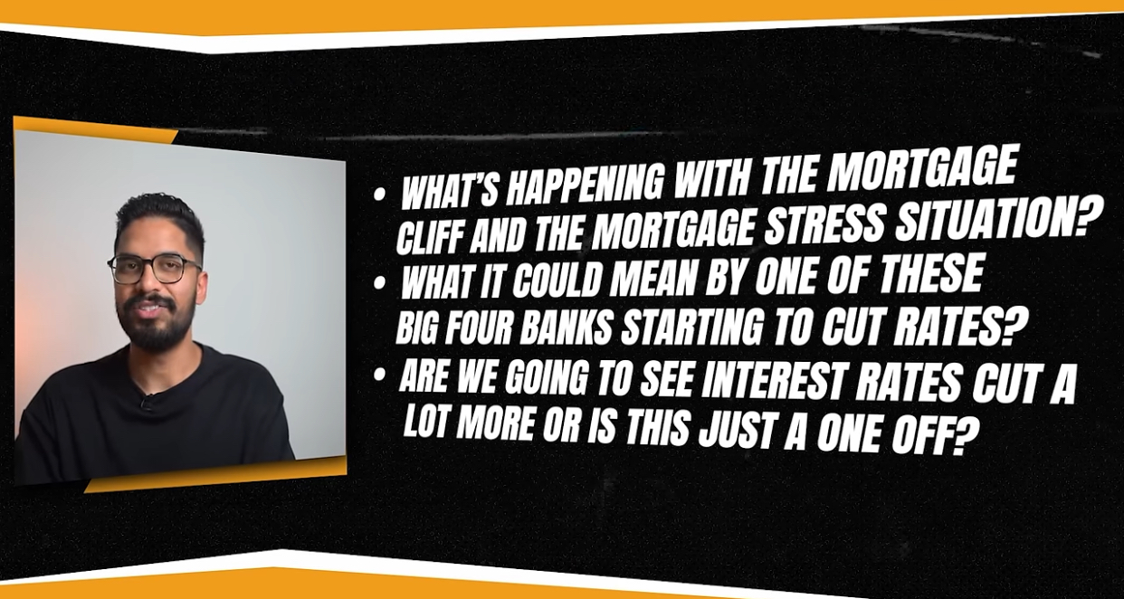 Man discussing mortgage stress and interest rate cuts by big four banks.
