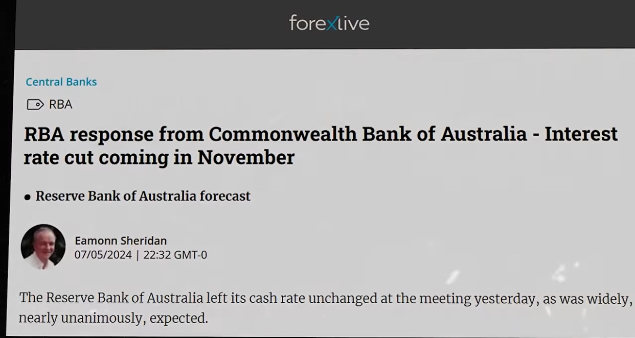 RBA response predicting interest rate cut in November 2024