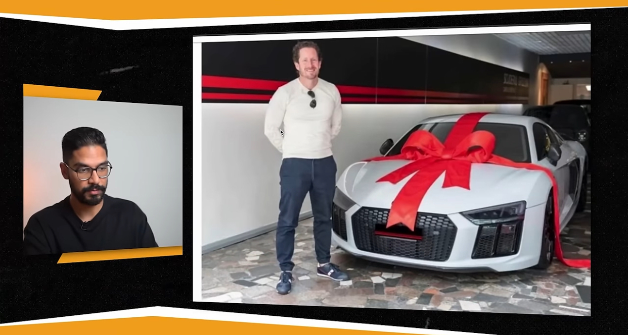 Mike Larcher besides his dream car