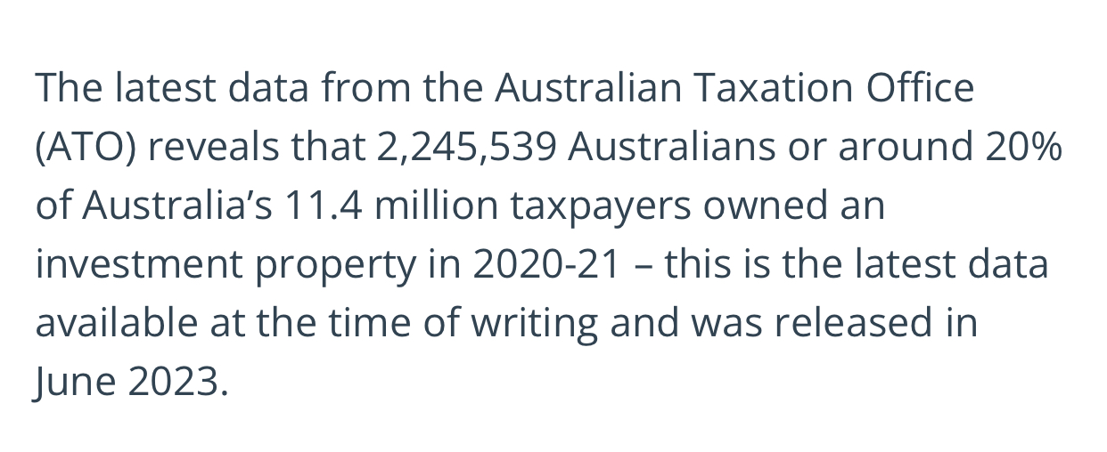 ATO reveals 2,245,539 Australians or are 20% taxpayers owned an investment property