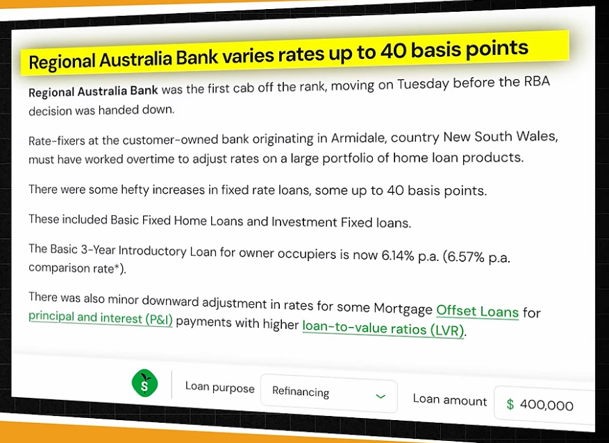Regional Australia Bank varies rates up to 40 basis points