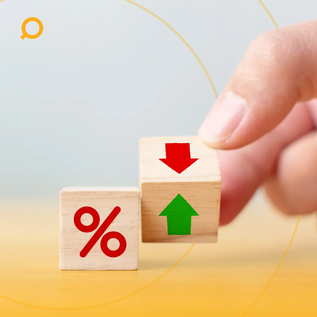 box with Percent and up arrow