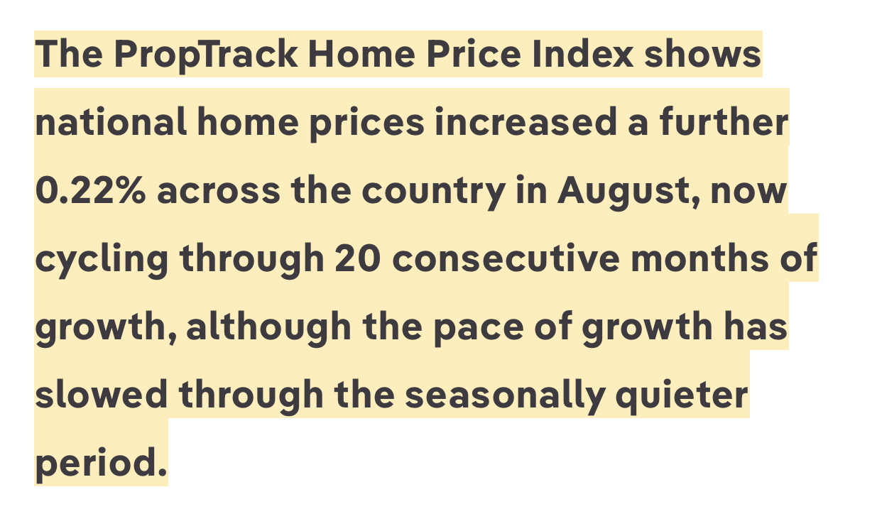 PropTrack Home Price Index shows National Home Prices increased 0.22%