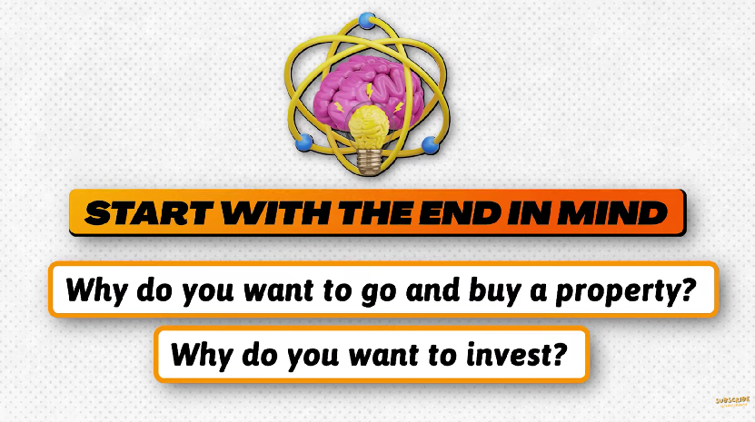 A layout stating start with the end in mind, why do you want to invest, and go and buy a property?