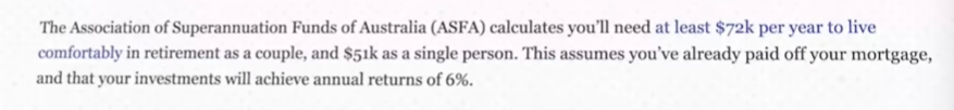 Screenshot of how ASFA calculates couples needs $72k per year to live