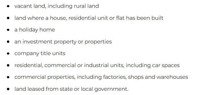 A list property types that you are required to pay land tax