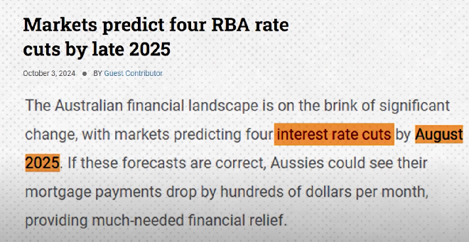 Market predict four RBA rate cuts by late 2025 statement