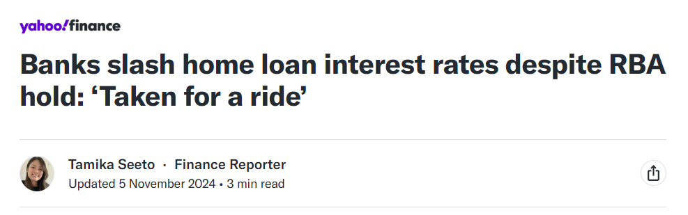  A screenshot of banks slash home loan interest rates despite RBA hold: taken for a ride