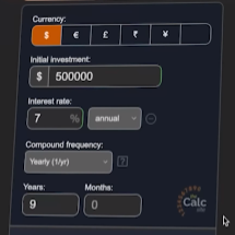 A screenshot of having %500,000 initial investment with 7% interest rate‍