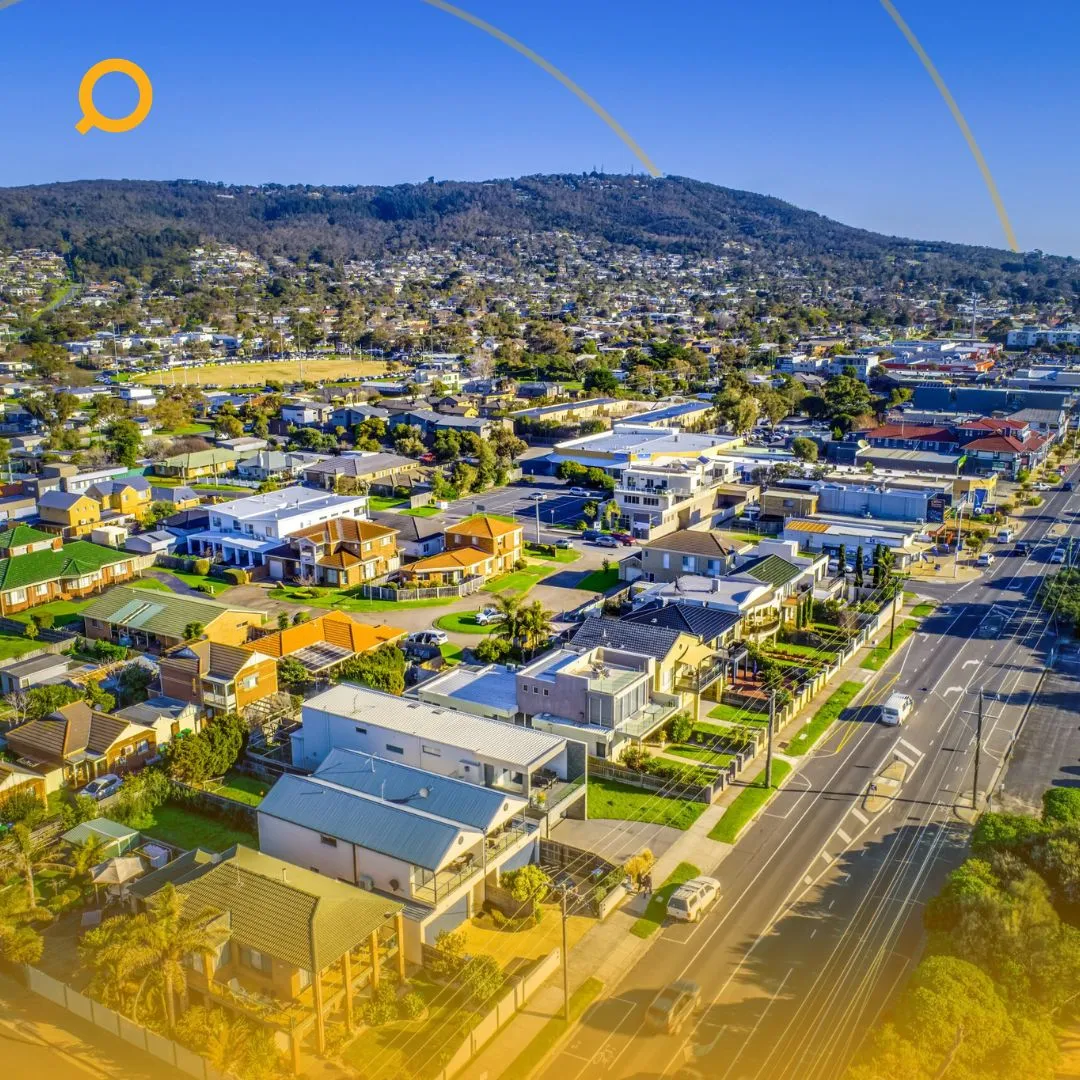 Aerial view of properties at Australia with Searchv Property Logo on the upper left