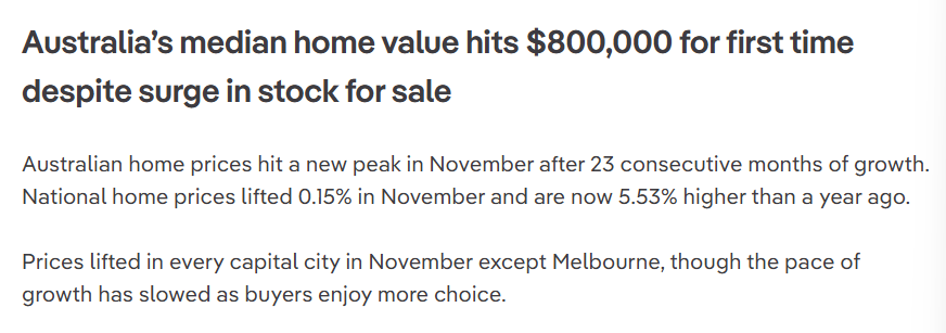 Statement on the Australian home prices