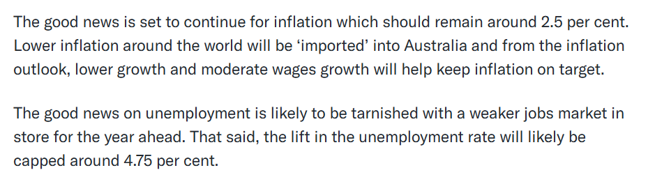 screenshot of a text discussing economic forecasts for Australia
