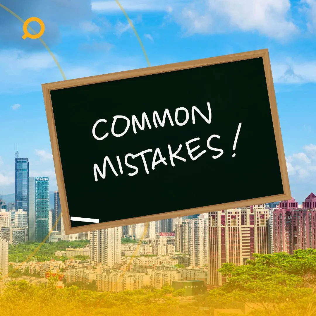 A city with a chalkboard symbolising common mistakes in real estate