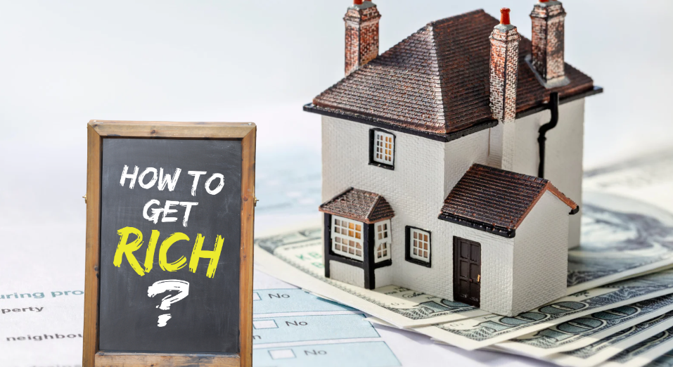 Model house on cash, symbolising how to get rich through real estate