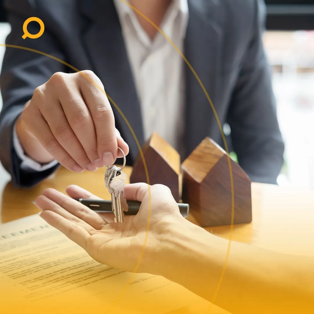 Person giving house keys to another person with text saying 'How To Buy Real Estate With No Money Down in Australia'.
