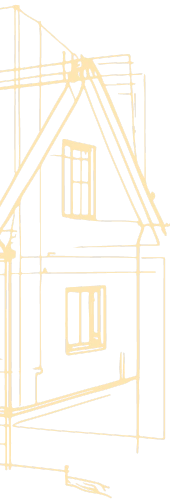 A drawing of a house on a black background.