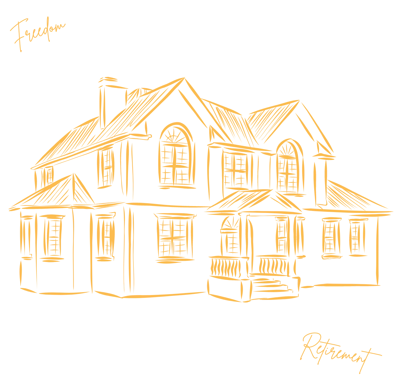 A drawing of a house on a black background.