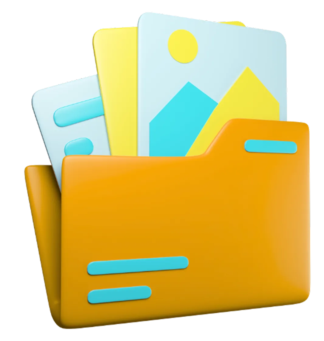Folders in a yellow folder holder.